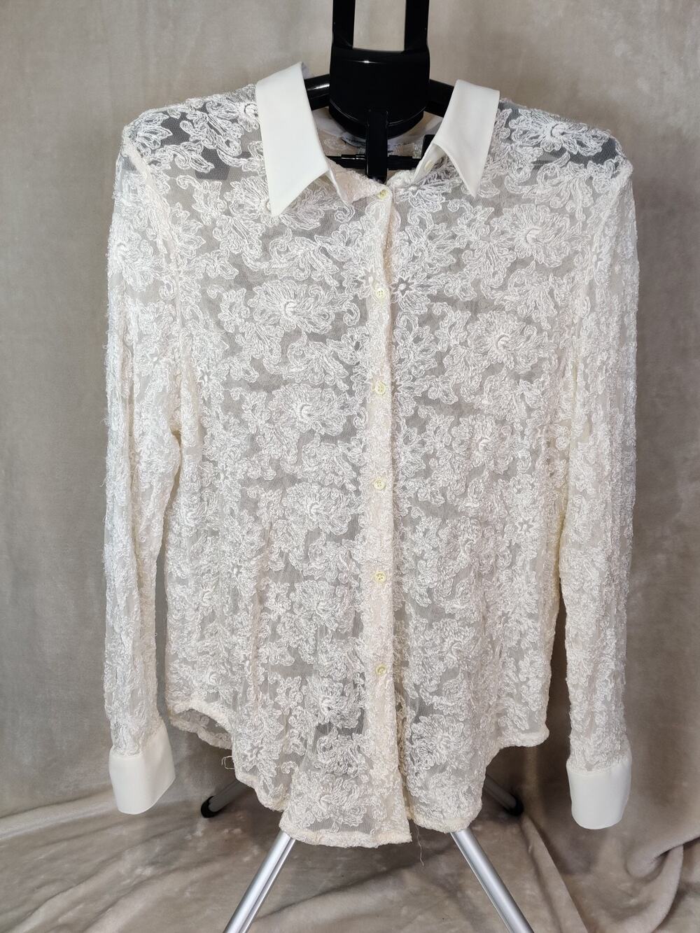 VTG San Andre Lace Women's Collared Top Long Sleeve Floral Cottage Core Size XL